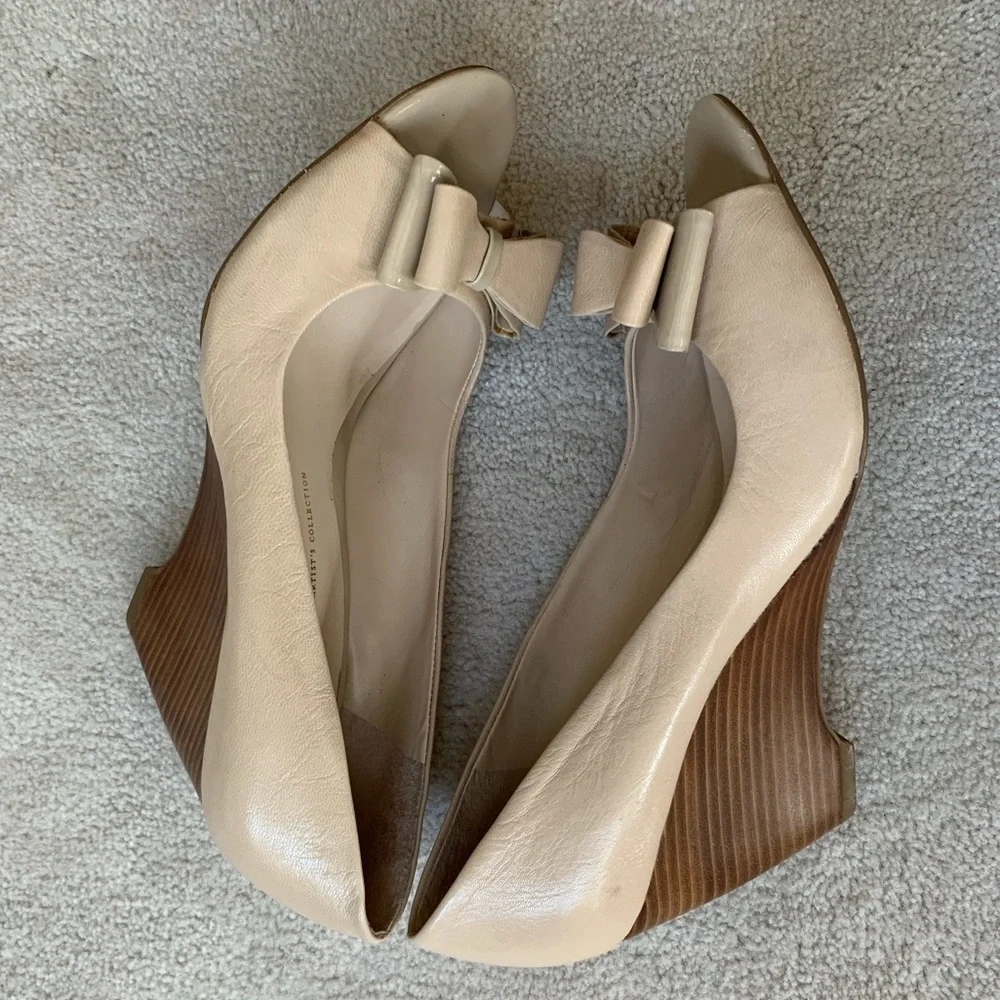 FRANCO SARTO bow peep toes wedges, the artist's collection, A-Hetty Cream 9.5